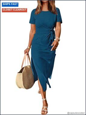 Maxi T-Shirt Dress with Tie Waist and Slit - S-XXL
